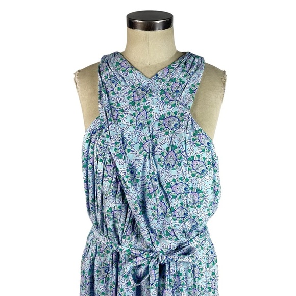 NEW LOFT Petite Bloom Crossover Halter Dress 14 Blue Floral Sleeveless NWT - Picture 4 of 14